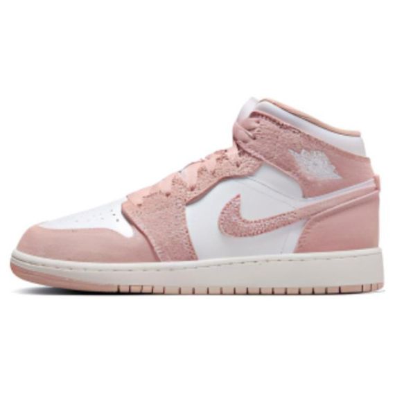 Jordan Air Jordan 1 Детские Скейтбординги MID Топ Бело-розовый Унисекс