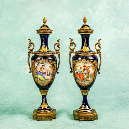 Винтаж: Парные антикварные вазы. Фарфоровая мануфактура Sevres