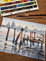 Картина авторская акварельная в паспарту 30х40 см на стену для интерьера "На грани в Венеции"