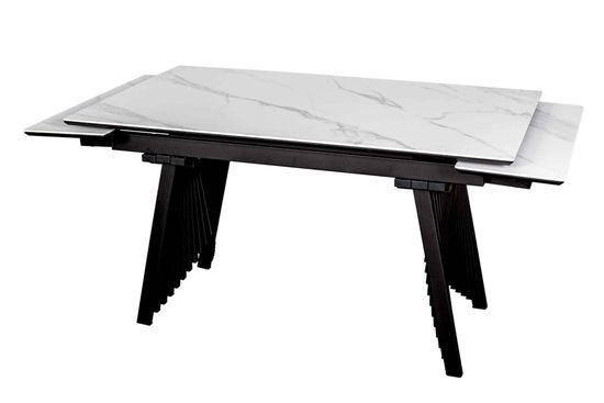 Стол Ivar 140 (+30 +30) х 85 керамика матовая Snow white / черный муар