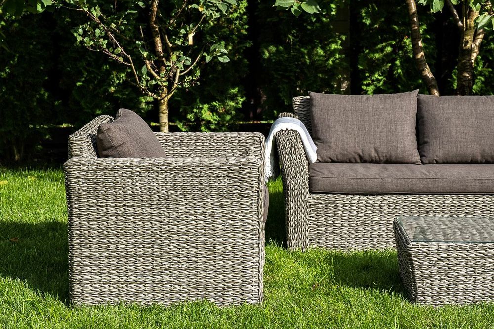 "Капучино" лаунж-зона из искусственного ротанга (гиацинт), цвет серый
