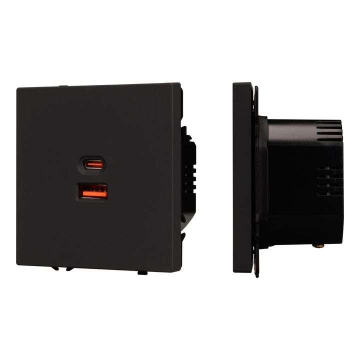 Механизм розетки с быстрой USB зарядкой SCT-NOBE-MUAC-SFPL-FC-BK (65W, QC3) Arlight 054317