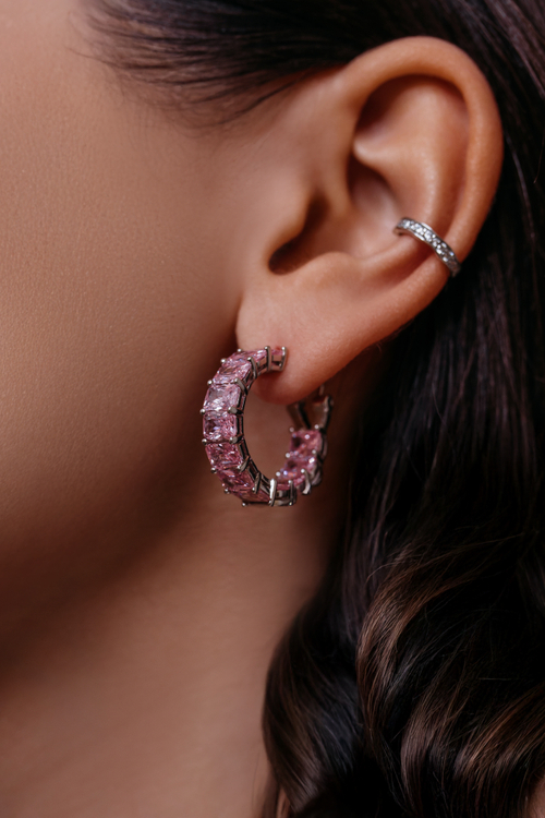 Серьги-клипсы с розовым цирконием