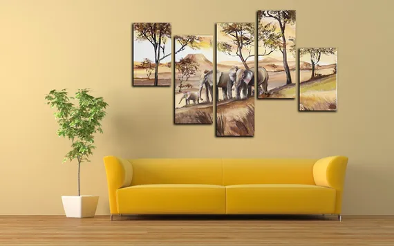 Модульная картина "Семья слонов"