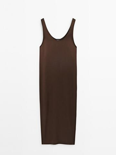Massimo Dutti Длинное платье с пуговицами - Studio, коричневый