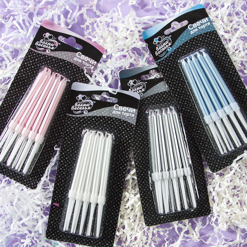 Свечи Голубой, Перламутр, 0,6*8 см, 10 шт. с держат.