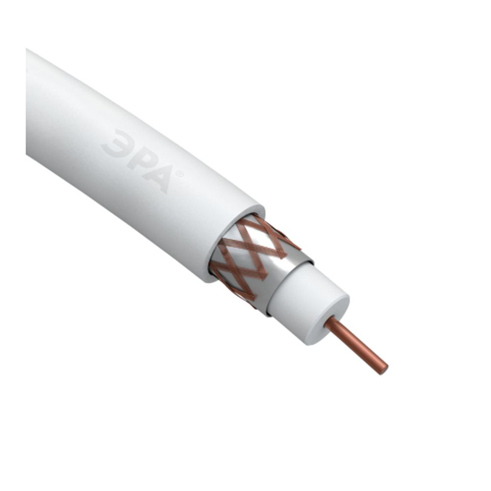 ЭРА Кабель коаксиальный RG-6U, 75 Ом, Cu/(оплётка Cu 64%), PVC, цвет белый, бухта 100 м | 