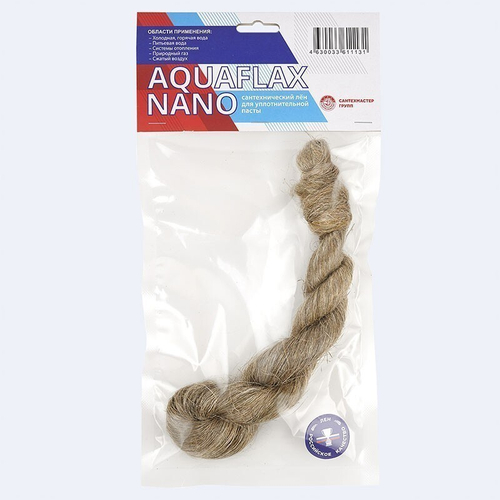 Лён сантехнический для уплотнения резьбы в п/э пакете 200г, AQUAFLAX NANO