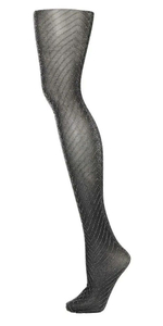Блестящие колготки с серебристым рисунком в елочку (Размер: 36-40) (Цвет: черный)