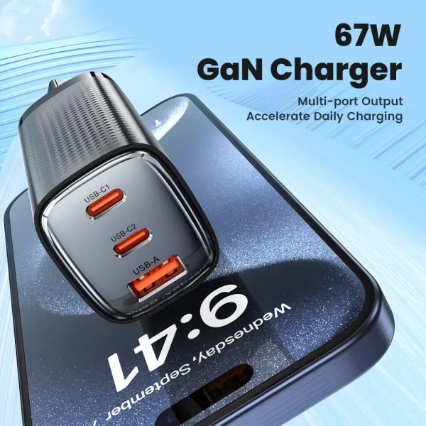 Адаптер питания Toocki 67Вт GAN Fast Charger (2 Type-C + USB-A) Фиолетовый
