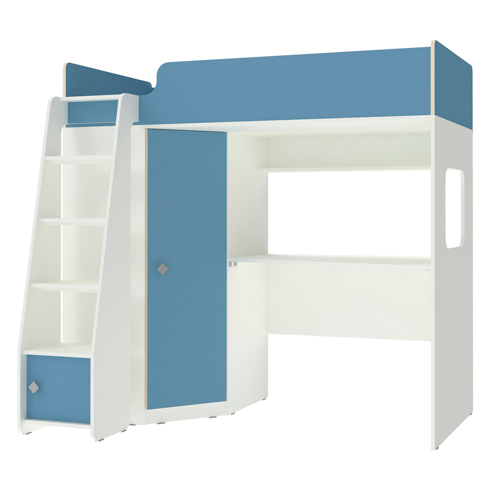 Кровать-чердак КарИВи Л-В603.1 75х190 Белый  Светло-синий, голубой