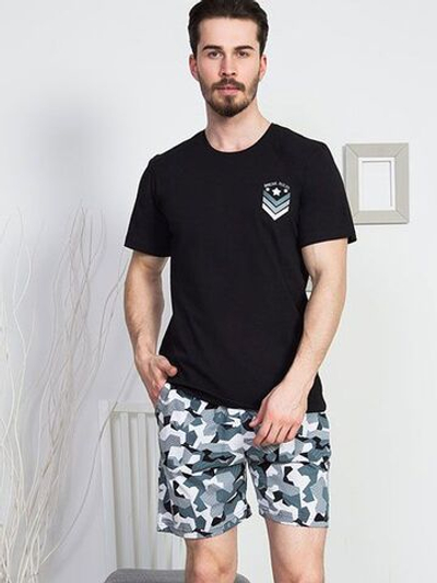 Мужской комплект с контрастными шортами (Размер: S) (Цвет: черный)