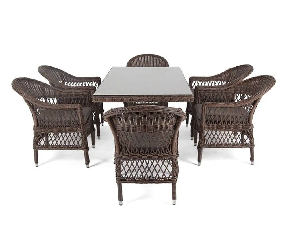 "Амароне" обеденная группа из искусственного ротанга на 6 персон, цвет коричневый
