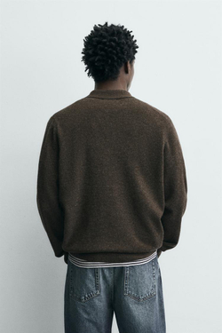 ZARA ТРИКОТАЖНОЕ ПОЛО ИЗ ШЕРСТИ И КАШЕМИРА, КОРИЧНЕВЫЙ МЕЛАНЖ