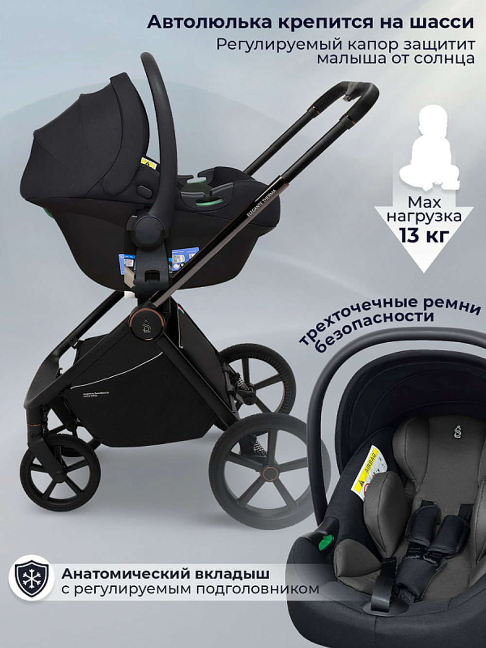 Детская коляска 3 в 1 Sweet Baby SBL Elegante Therma 427645 Dark Grey