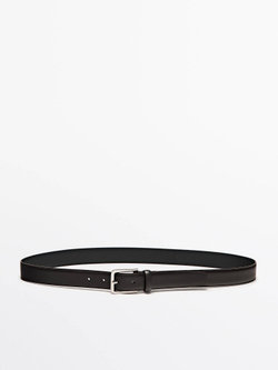 Massimo Dutti Кожаный ремень с декоративной строчкой, коричневый