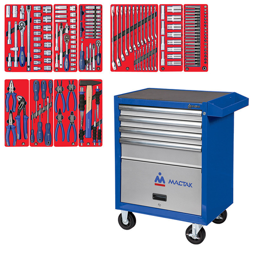 МАСТАК (52-04186B) Набор инструментов "СТАНДАРТ" в синей тележке, 186 предметов