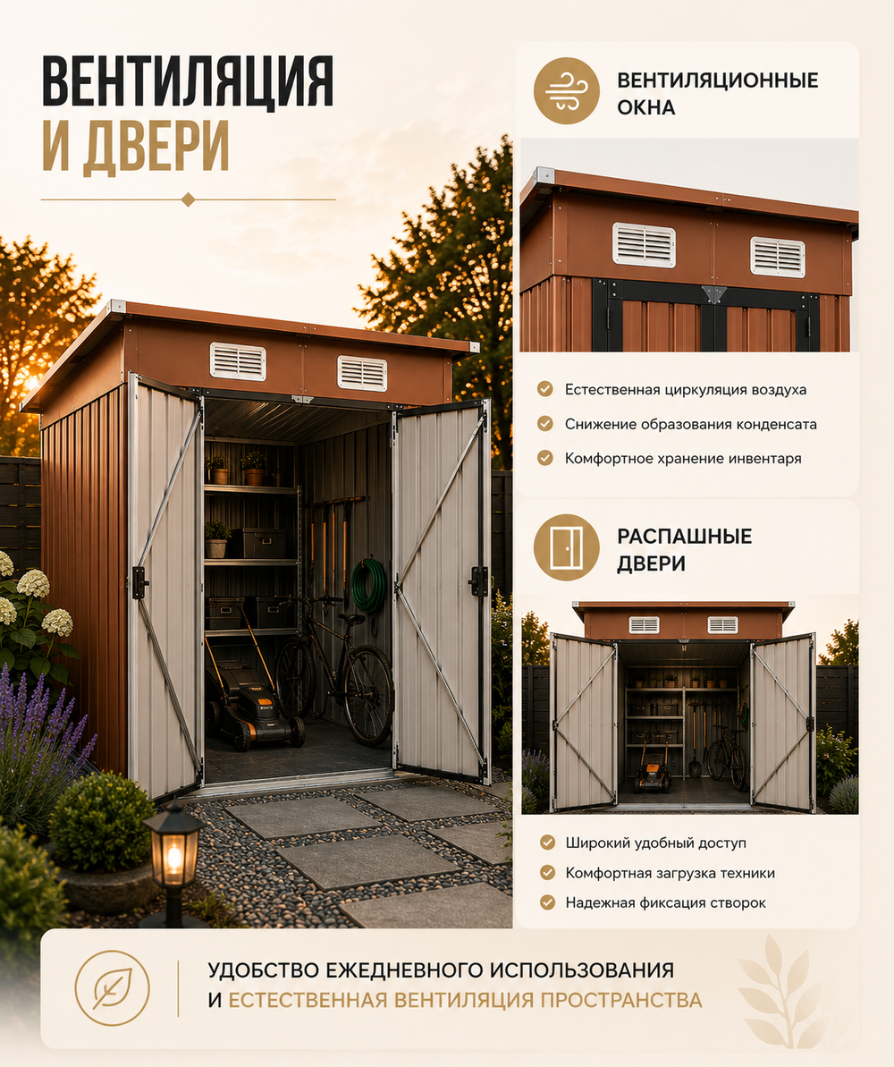 Металлический сарай 6×5 с односкатной крышей, 185×148×187 см