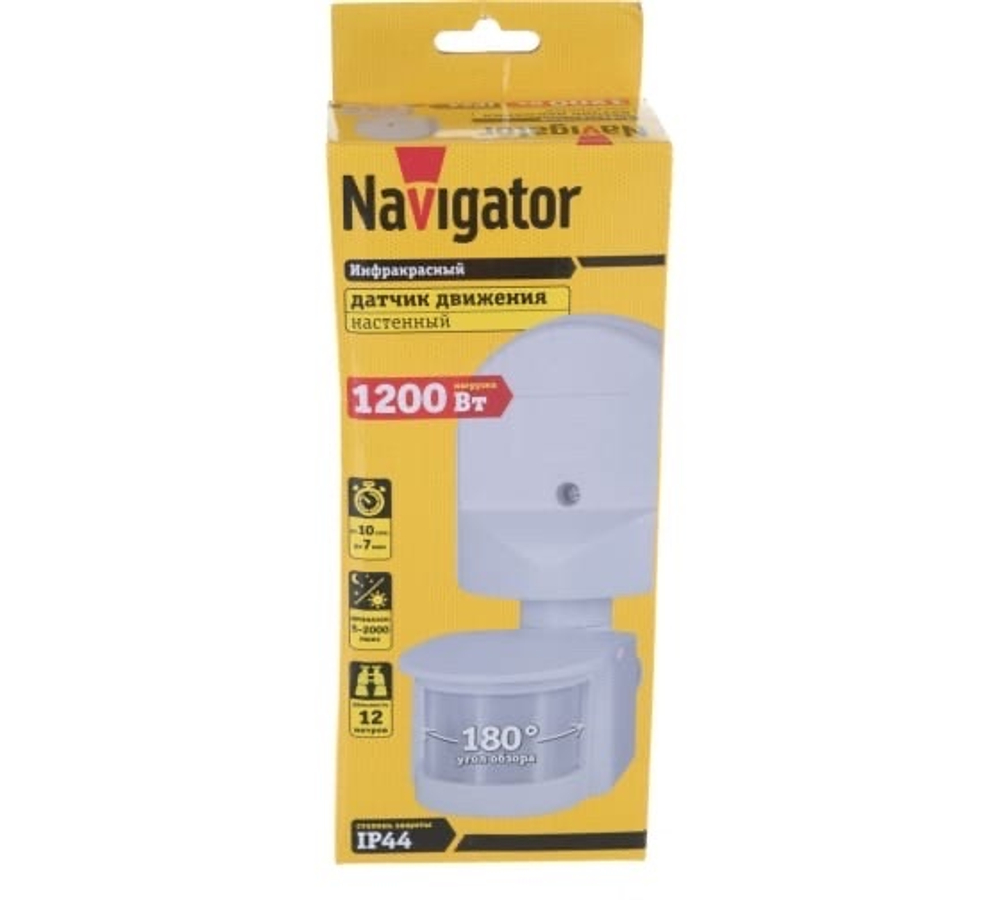 Датчик движения настенный 1200Вт 12м IP44 белый NS-IRM04-WH Navigator 71965