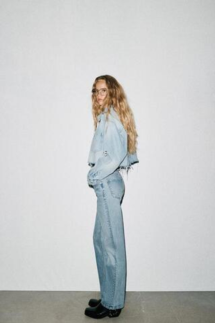 ZARA ДЖИНСЫ TRF ПРЯМОГО КРОЯ С ВЫСОКОЙ ПОСАДКОЙ, ГОЛУБОЙ
