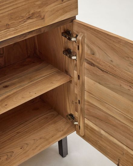 Буфет Uxue из массива акации с беленой отделкой и черной сталью 100 x 155