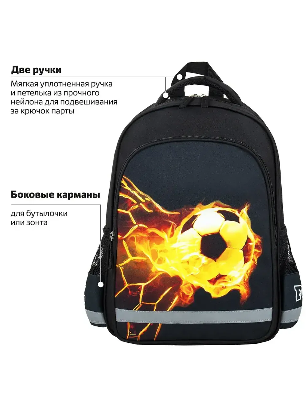 Рюкзак ПИФАГОР SCHOOL для начальной школы, "Fire goal", 38x2