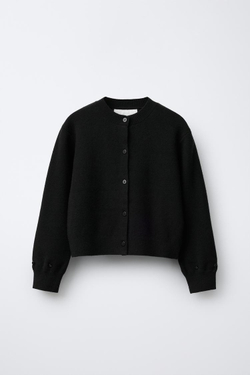 ZARA ТРИКОТАЖНЫЙ КАРДИГАН СО СЪЕМНЫМИ ПЕРЬЯМИ, ЧЕРНЫЙ