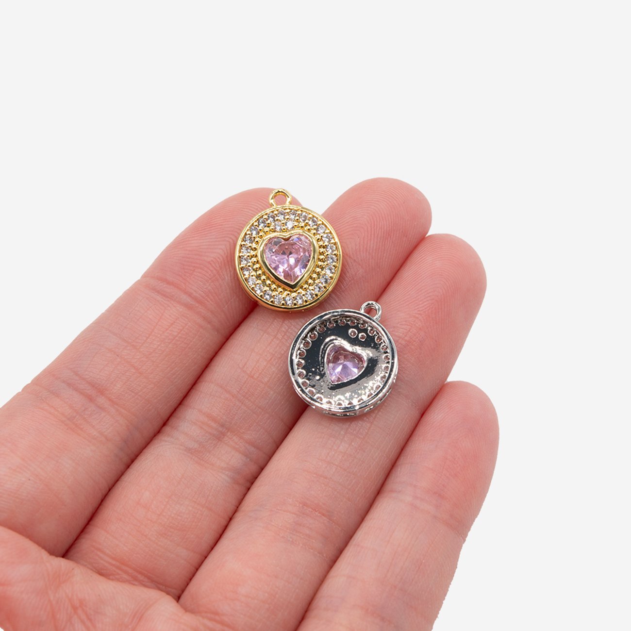 Подвеска "Amulet", розовое ювелирное стекло, фианиты, позолота, 16*14мм