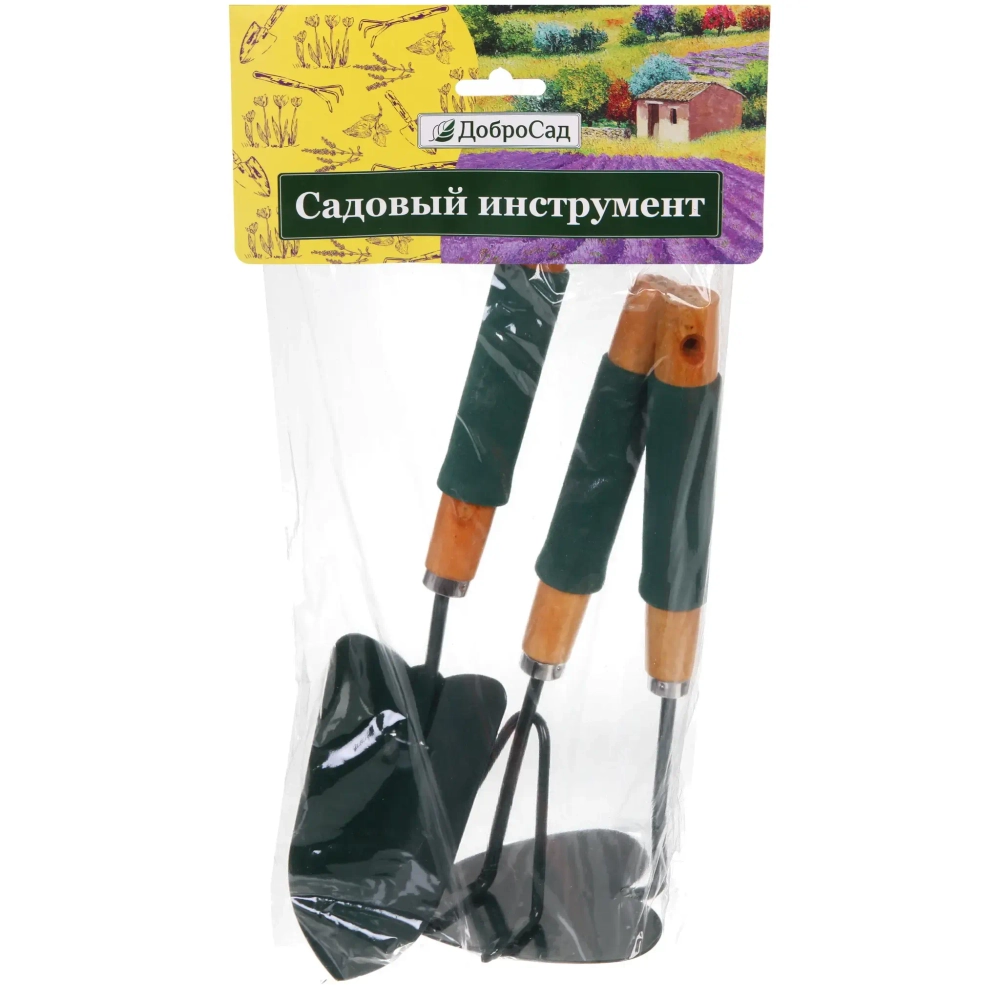 Набор посадочного инструмента «Эконика» 29см совок/рыхлитель/бороздовичек деревянная комбинированная ручка ДоброСад