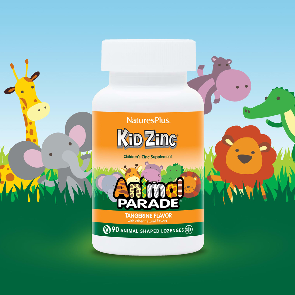 NaturesPlus, Source of Life, Animal Parade, Kid Zinc, пастилки с цинком для детей, натуральный вкус мандарина, 90 пастилок в форме животных