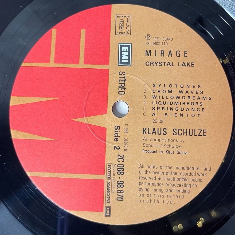 Винтажная виниловая пластинка LP Klaus Schulze Mirage (France 1977)