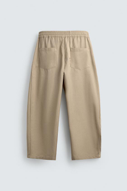 ZARA БРЮКИ BALLOON FIT С ЗАЩИПАМИ, БЕЖЕВЫЙ