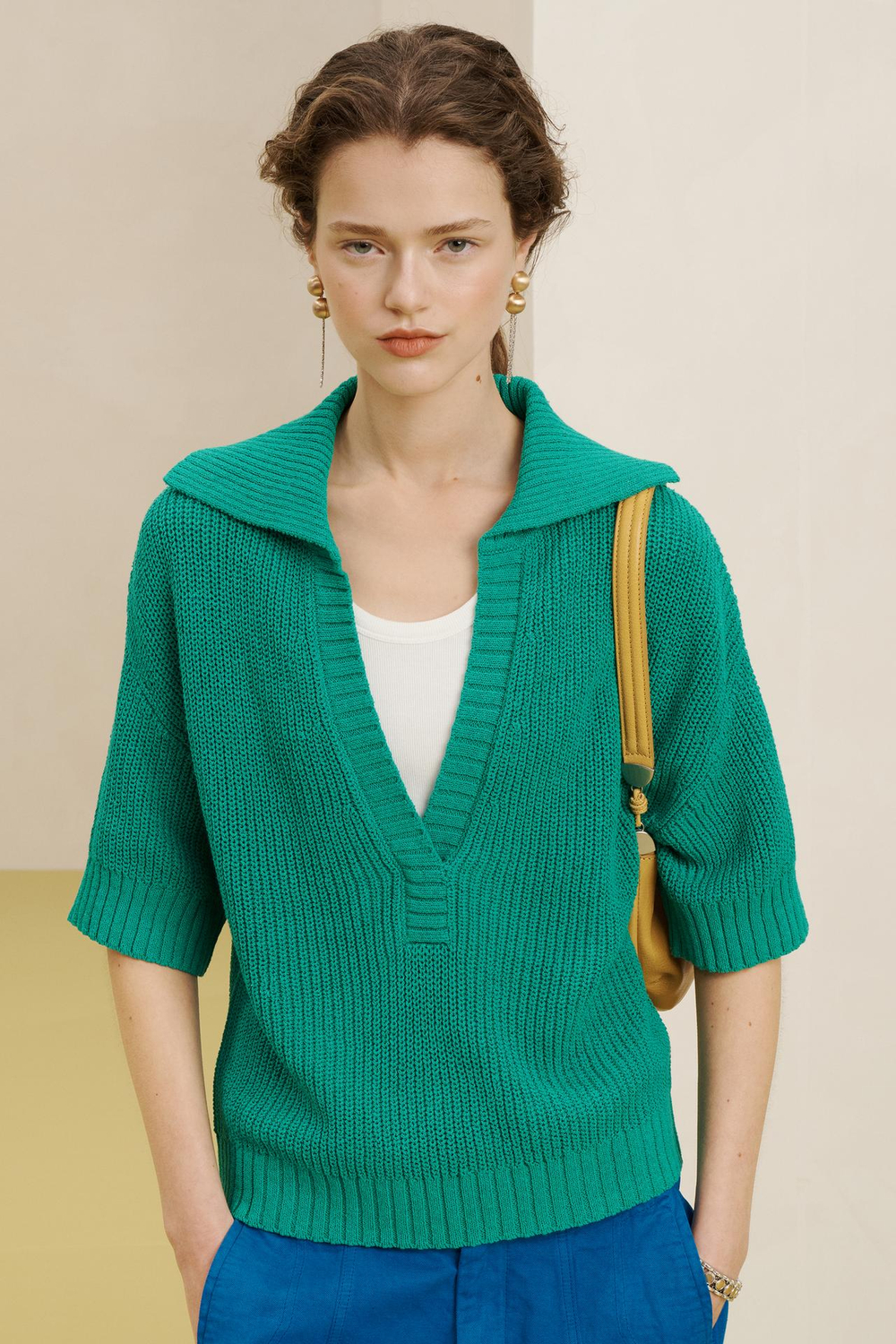 ZARA ФУТБОЛКА С ВОРОТНИКОМ-ПОЛО, ЗЕЛЕНЫЙ