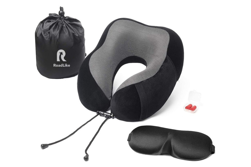Подушка для путешествий RoadLike Travel Kit Velvet с эффектом памяти, черный