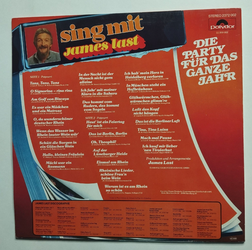 Винтажная виниловая пластинка LP James Last Sing Mit 7 Die Party Fur Das Ganze Jahr (Germany 1980) NM