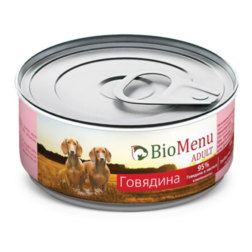 Говядина 95% МЯСО, 100гр BioMenu ADULT консервы для собак, жб