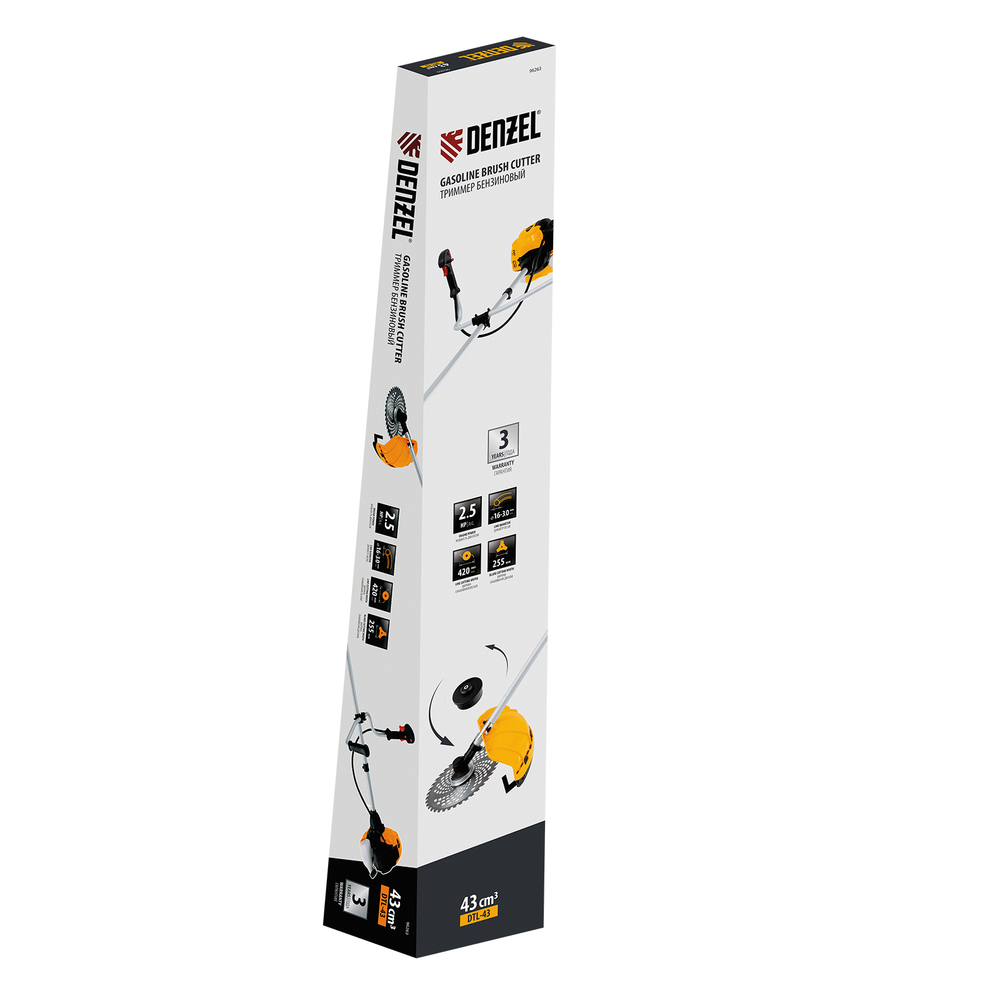 Триммер бензиновый DTL-43, 43 см3, неразъемная штанга, состоит из 2 частей Denzel