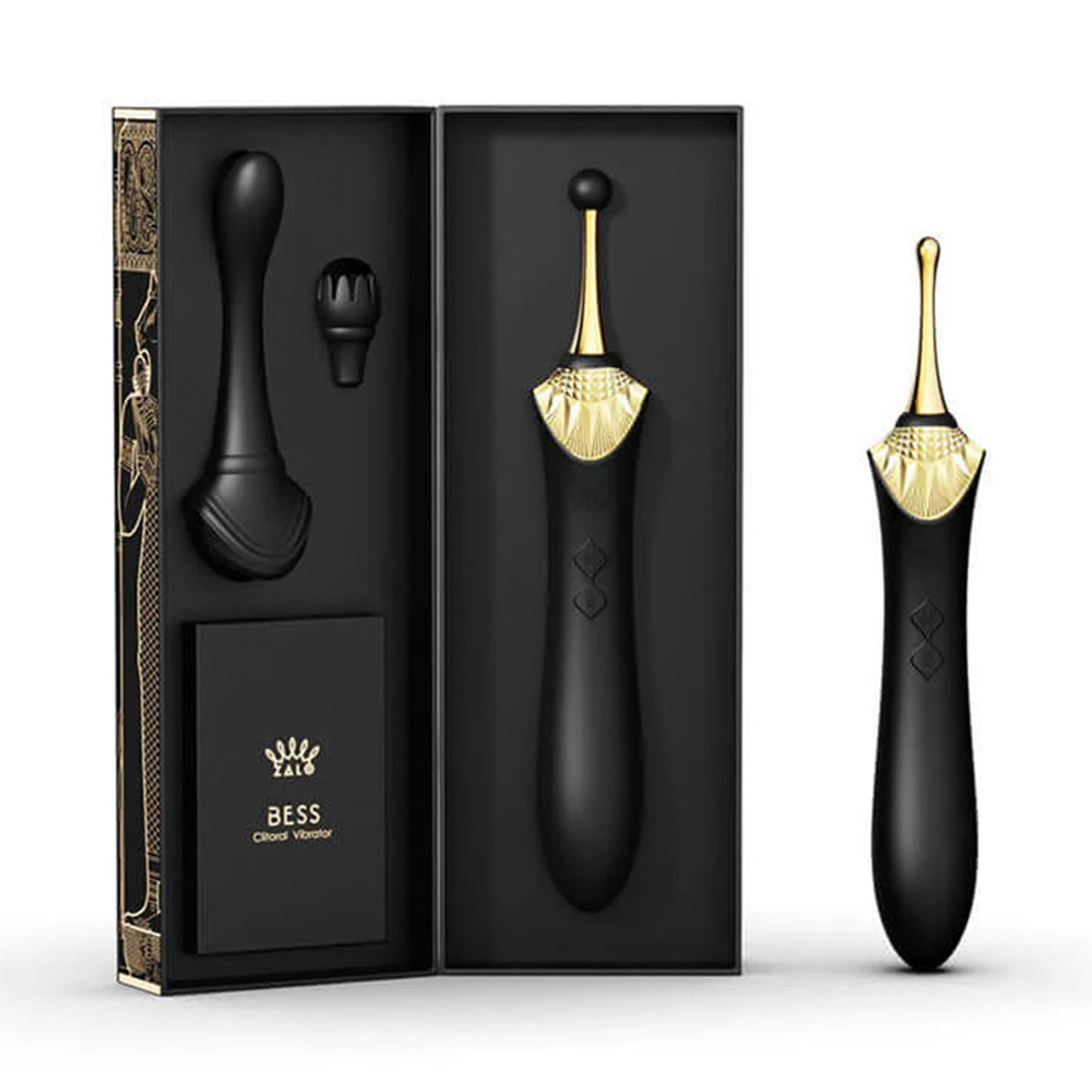 Черный клиторальный вибростимулятор 21,9см с насадками Zalo Bess Clitoral Massager Obsidian Black