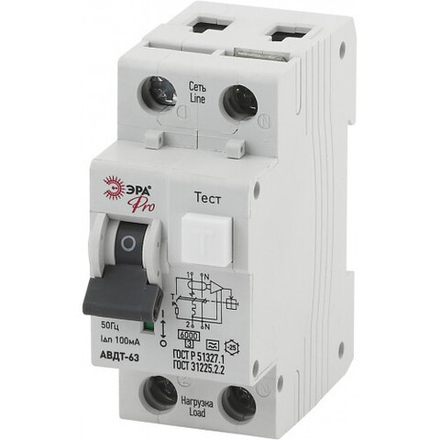 Автоматический выключатель дифференциального тока ЭРА PRO NO-902-07 АВДТ 63 C32 100мА 1P+N тип A