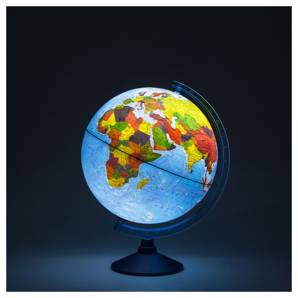 Глобус Земли настольный физико-политический с подсветкой, батарейки АА, диаметр 32см, Глобен