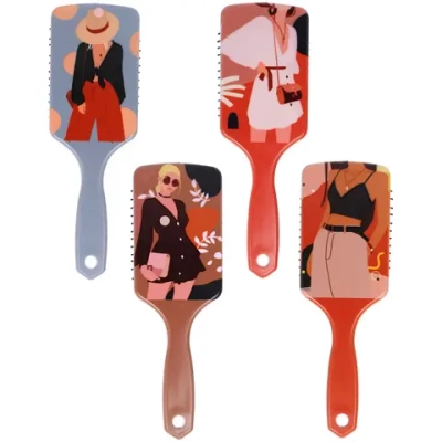 Расческа массажная прямоугольная форма «КОЛЛЕКЦИЯ ИМАНИ - МИРА», микс 4 дизайна, 24*7,5см (PVC упаковка)