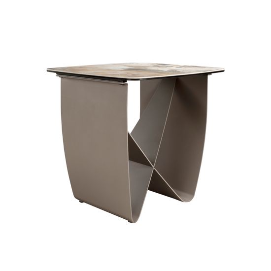 Квадратный угловой столик 2145 из керамики и серо-коричневой стали