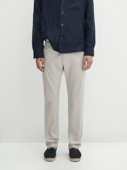 Massimo Dutti Зауженные брюки с отделкой под деним, дымчатый