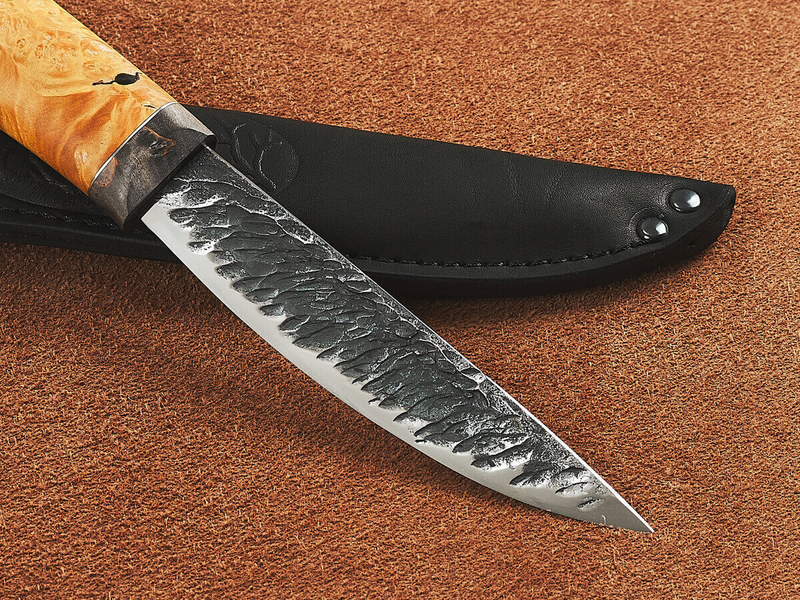 Якутский нож "Амга", сталь Х12МФ, рукоять желтая стабилизированная карельская береза / акрил черный жемчуг