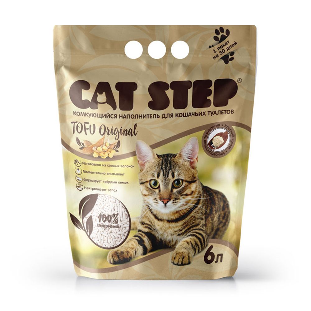 Наполнитель комкующийся растительный CAT STEP Tofu Original 6 л