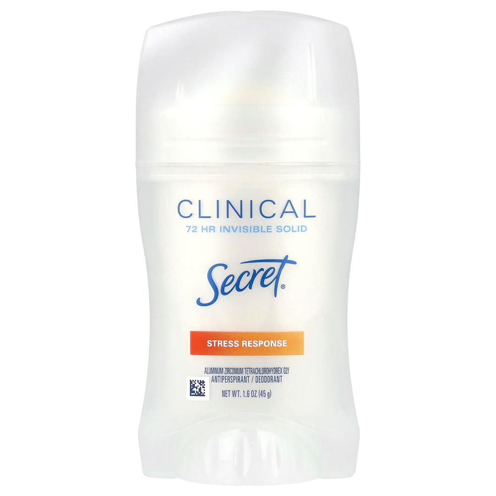 Secret, Clinical, невидимое твердое вещество, 72 часа, антиперспирант / дезодорант, реакция на стресс, 45 г (1,6 унции)