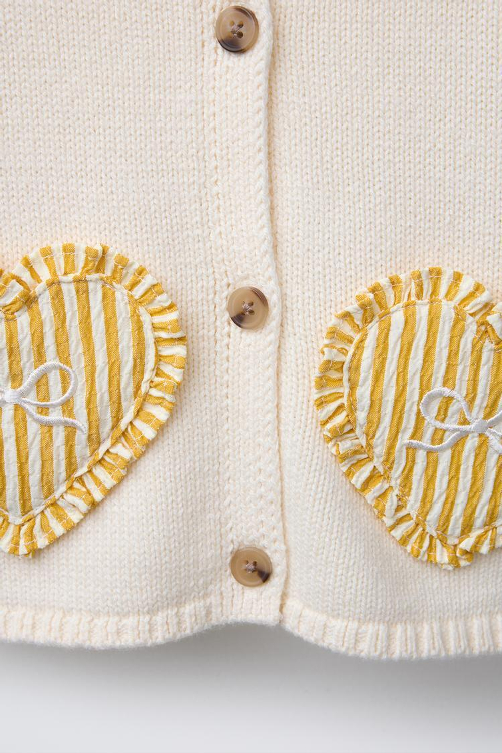 ZARA КАРДИГАН С КАРМАНАМИ «СЕРДЦА», ЭКРЮ