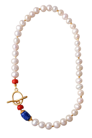 Бусы из крупного жемчуга с камнями, премиальное золочение