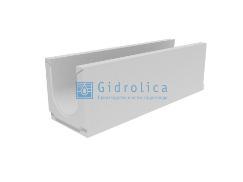Лоток водоотводный бетонный с вертикальным водосливом коробчатый, с толщиной стенки 47 мм., без уклона (DN200мм), серия KUв 100.29,8, класс нагрузки C250, Gidrolica, Россия
