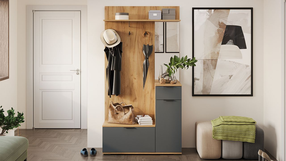 Прихожая с зеркалом комплект мебели Дуб Крафт золотой/Графит 105х35х200 см